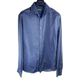 MICHAEL KORS Men’s Blue Cosmic Spots Button Down Dress Shirt Size Slim Fit XL